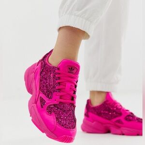Adidas Women's Hot Pink Glitter Falcon Sneakers